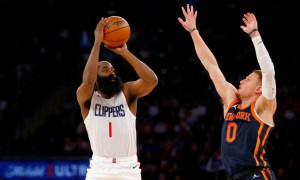 Harden scores 17 points as the Clippers show flashes of how potent their four-star lineup could be, but they fall too far behind with a rough start to the fourth quarter in a 111-97 loss in New York.