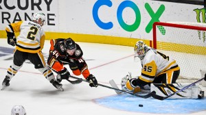 John Gibson makes 34 saves against his hometown team for the Ducks, who hadn’t lost since Oct. 22, but Radim Zohorna scores in the first period and the Penguins avenge a frustrating loss from eight days ago, 2-0.