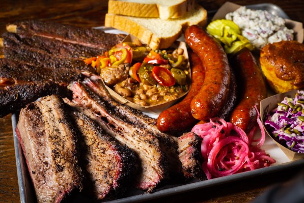A tray of Central Texas style barbecue and all the fixins from Heritage Barbecue in San Juan Capistrano (Photo by Brad A. Johnson, Orange County Register/SCNG)