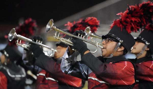 The All-District Junior High Band got things started before each high school performed during the more than two-hour pageant at Glover Stadium.