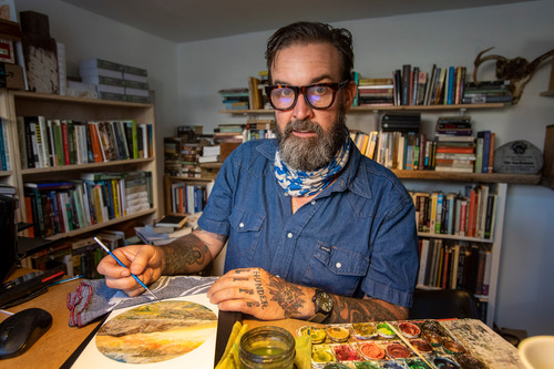 CROCKETT, CALIFORNIA - SEPTEMBER 22: Naturalist, artist and author Obi Kaufmann shows works on illustrations for his next field guide at his studio, Wednesday, Sept. 22, 2021, in Crockett, Calif. (Karl Mondon/Bay Area News Group)