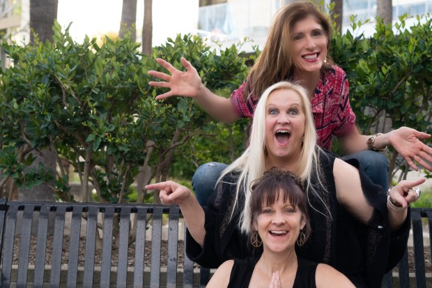 Members of the Funniest Housewives of Orange County include (fFrom top to bottom) Frances Dilorinzo, manic housewife; Julie Kidd, dysfunctional housewife; and Karen Rontowski, hippie housewife. (Photo courtesy of Julie Kidd)