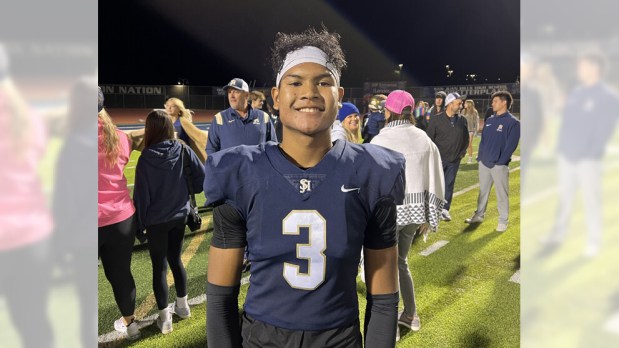 Christopher Williams had two interceptions for San Juan Hills in its 37-18 win over St. Francis in the first round of the CIF-SS Division 3 playoffs. (Photo by Michael Huntley)