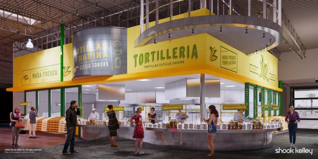 Tortilleria rendering at Gonzalez Mercado. (Renderings by Shook Kelley, courtesy of Mercado Gonzalez)