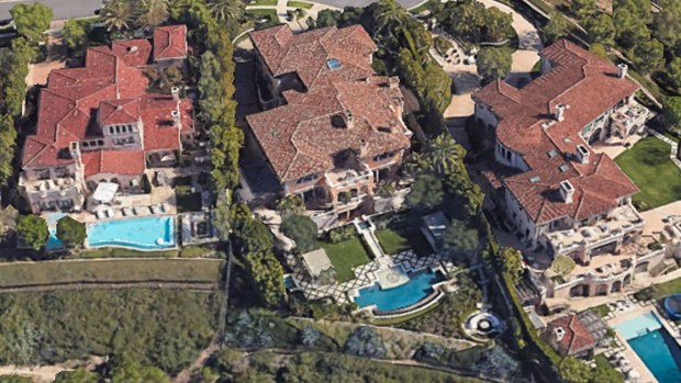 At the center of the image is a $62.9 million Crystal Cove estate, featuring 15,000 square feet, seven-bedroom suites and 12 stone-clad bathrooms. (Google Earth)