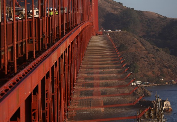 A view of the newly installed suicide prevention barrier on the Golden Gate Bridge on November 07, 2023 in San Francisco, California. (Photo by Justin Sullivan/Getty Images)