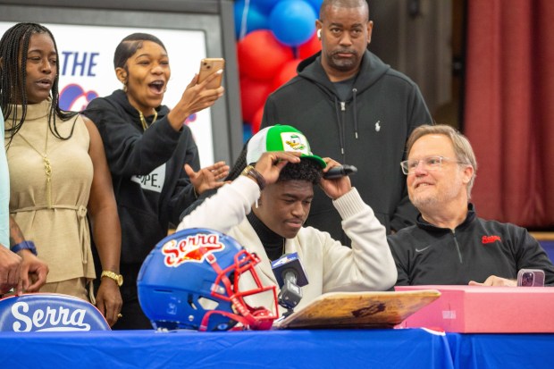 Serra football and track star Rodrick Pleasant made his college decision on Signing Day, picking Oregon on Feb. 1, 2023. (Photo by contributing photographer Chuck Bennett)